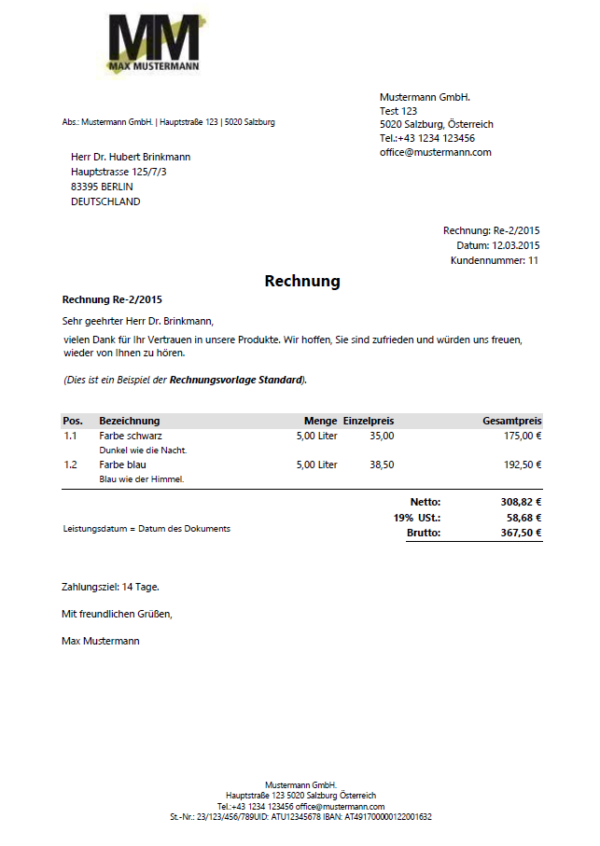 Rechnungsvorlagen Muster Und Beispiele