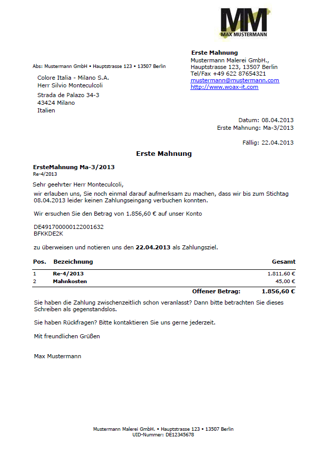 Erste Mahnung