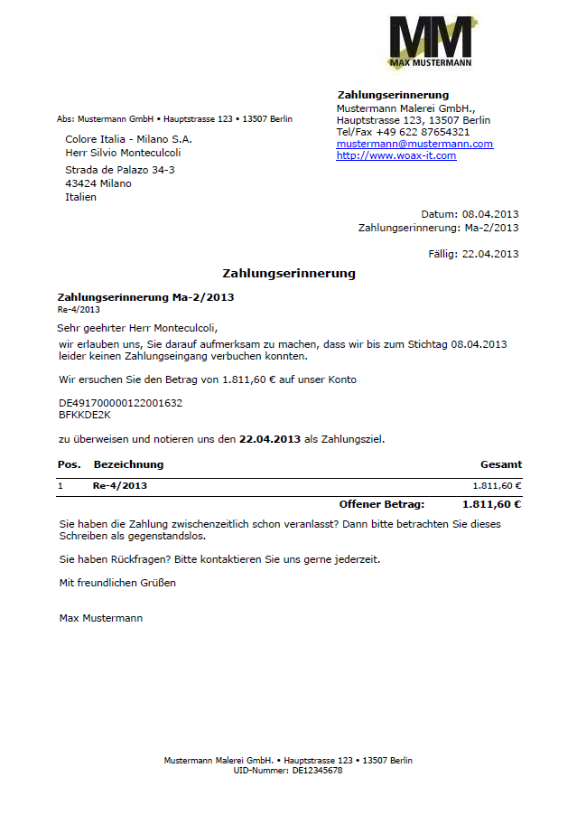 Zahlungserinnerung