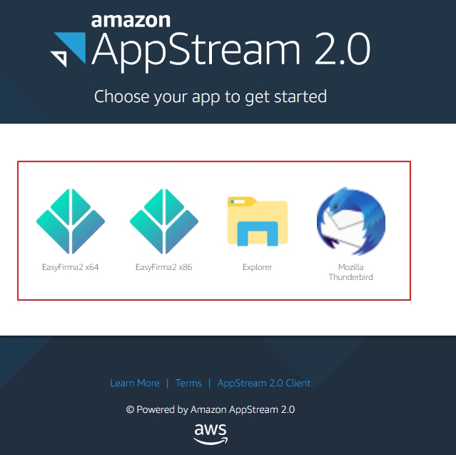 Appstream 2.0 Startbildschirm, Cloud für Online Rechnungsprogramm