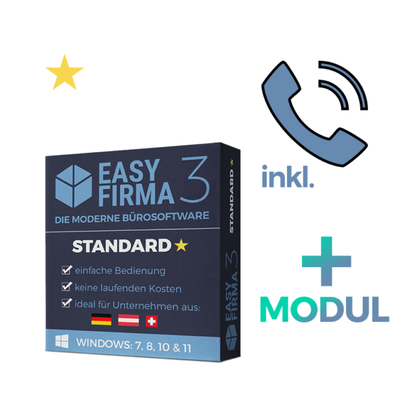 EasyFirma 3 Standard inklusive Telefonsupport und Zusatzmodul Plus