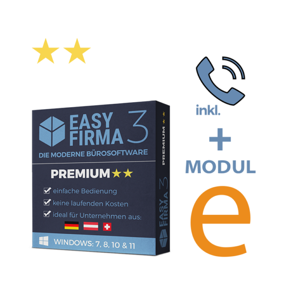 EasyFirma 3 Premium + Zusatzmodul E-Rechnung + 1 Jahr Support Vertrag + Zusatzmodul Plus