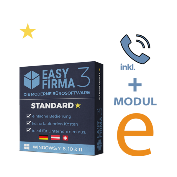 EasyFirma 3 Standard + Zusatzmodul E-Rechnung + 1 Jahr Support Vertrag + Zusatzmodul Plus