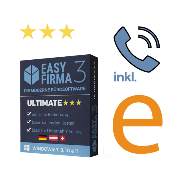 EasyFirma 3 Ulitmate + Zusatzmodul E-Rechnung + 1 Jahr Support Vertrag + Zusatzmodul Plus