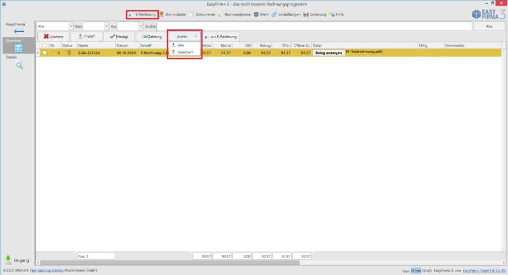 EasyFirma: E-Rechnungen archivieren