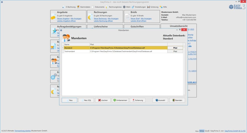 Mandantenübersicht in EasyFirma
