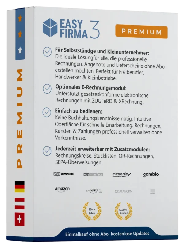 EasyFirma 3 Premium Rückseite Softwarebox