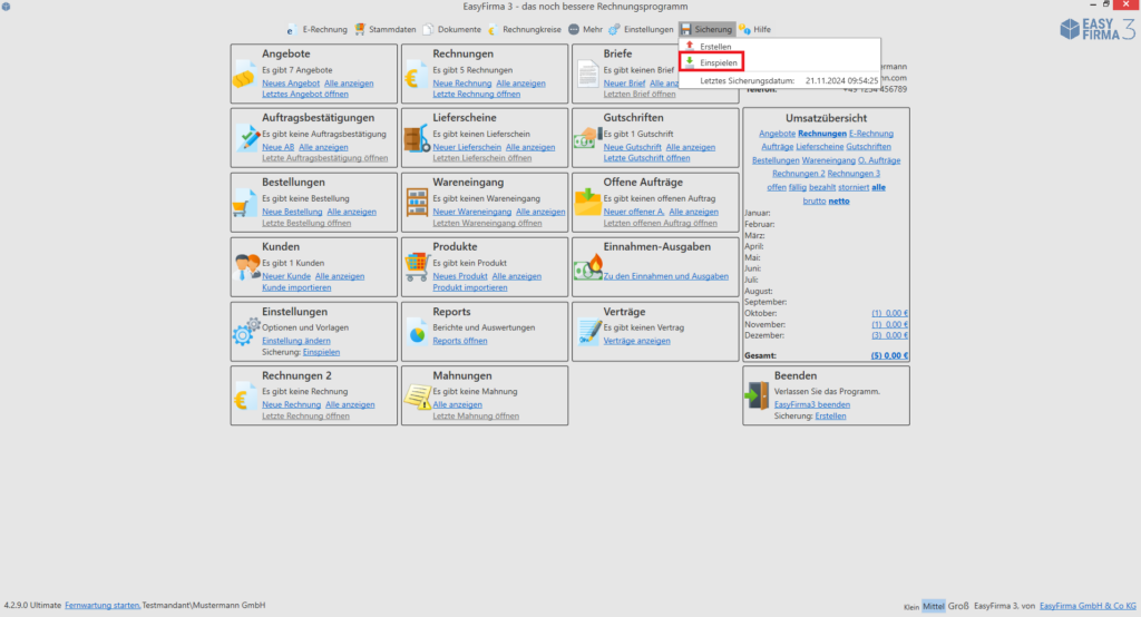 Sicherung einspielen EasyFirma 3