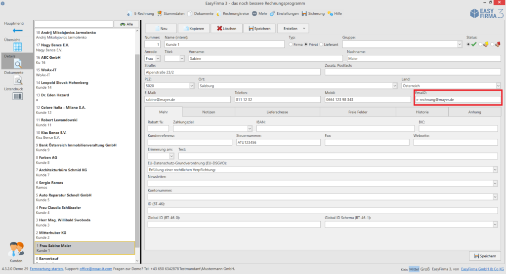 E-Mail-Adresse Kundenverwaltung EasyFirma