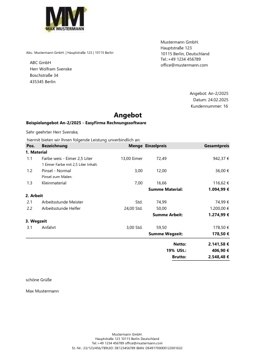 Angebot Schreiben Leicht Gemacht Mit EasyFirma