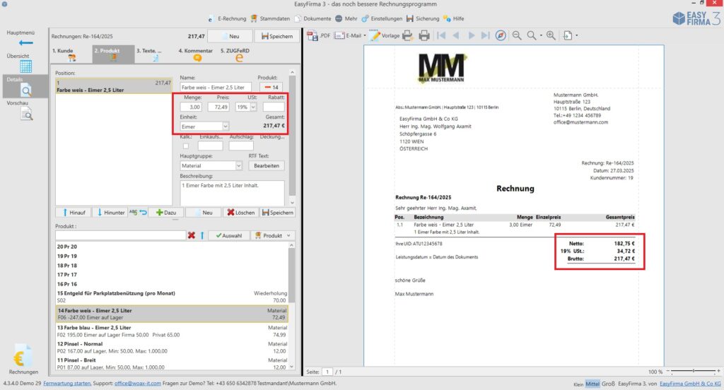 Mehrwertsteuer automatisch berechnen mit EasyFirma