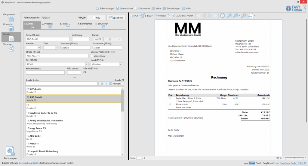 Rechnungserstellung mit der Buchhaltungssoftware EasyFirma
