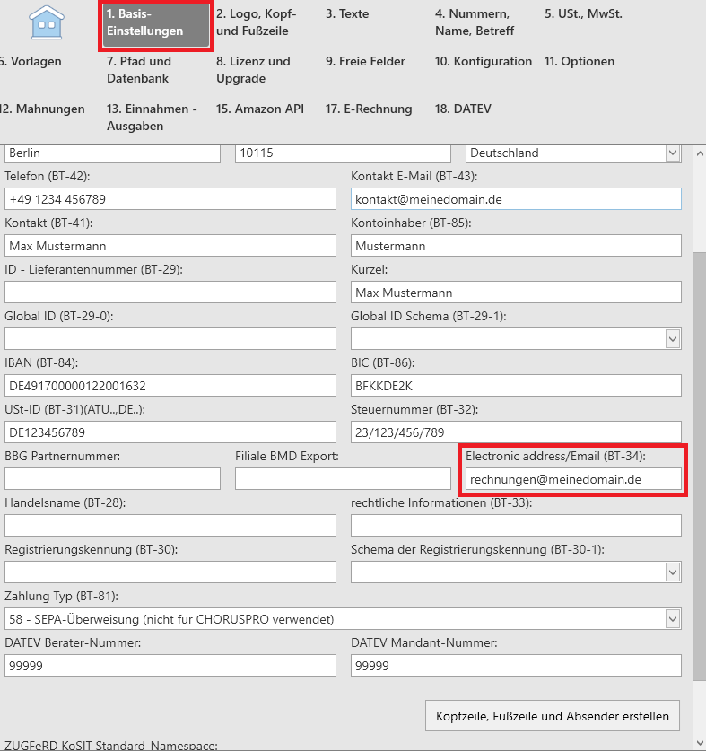Mail E-Rechnungsversand in EasyFirma