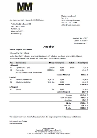 Professionelles Angebot schreiben Beispiel