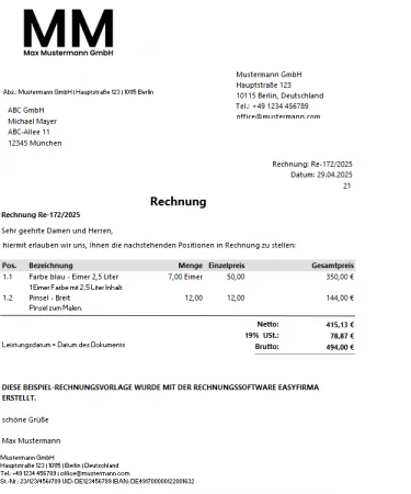 Rechnungsvorlage Excel