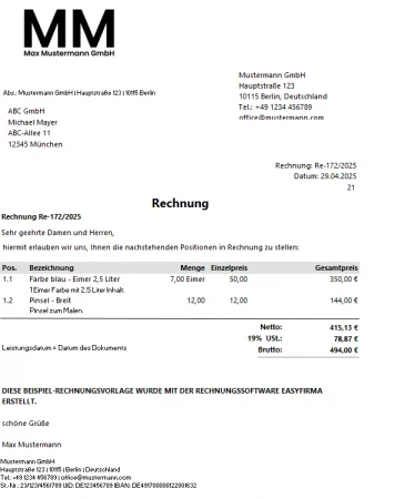 Rechnungsvorlage Excel