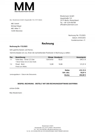 Vorlage Standardrechnung
